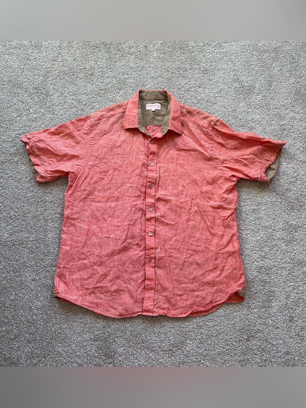Inserch Collezione Uomo 2XL Linen Shirt Coral Pink Short Sleeve Floral Buttons